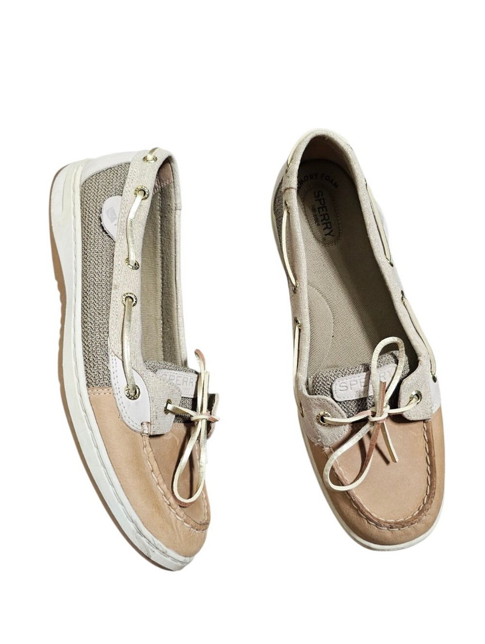 Sperry Women's Neutral Two-Tone Canvas & Leather Boat Loafers Size 11 - Picture 4 of 7